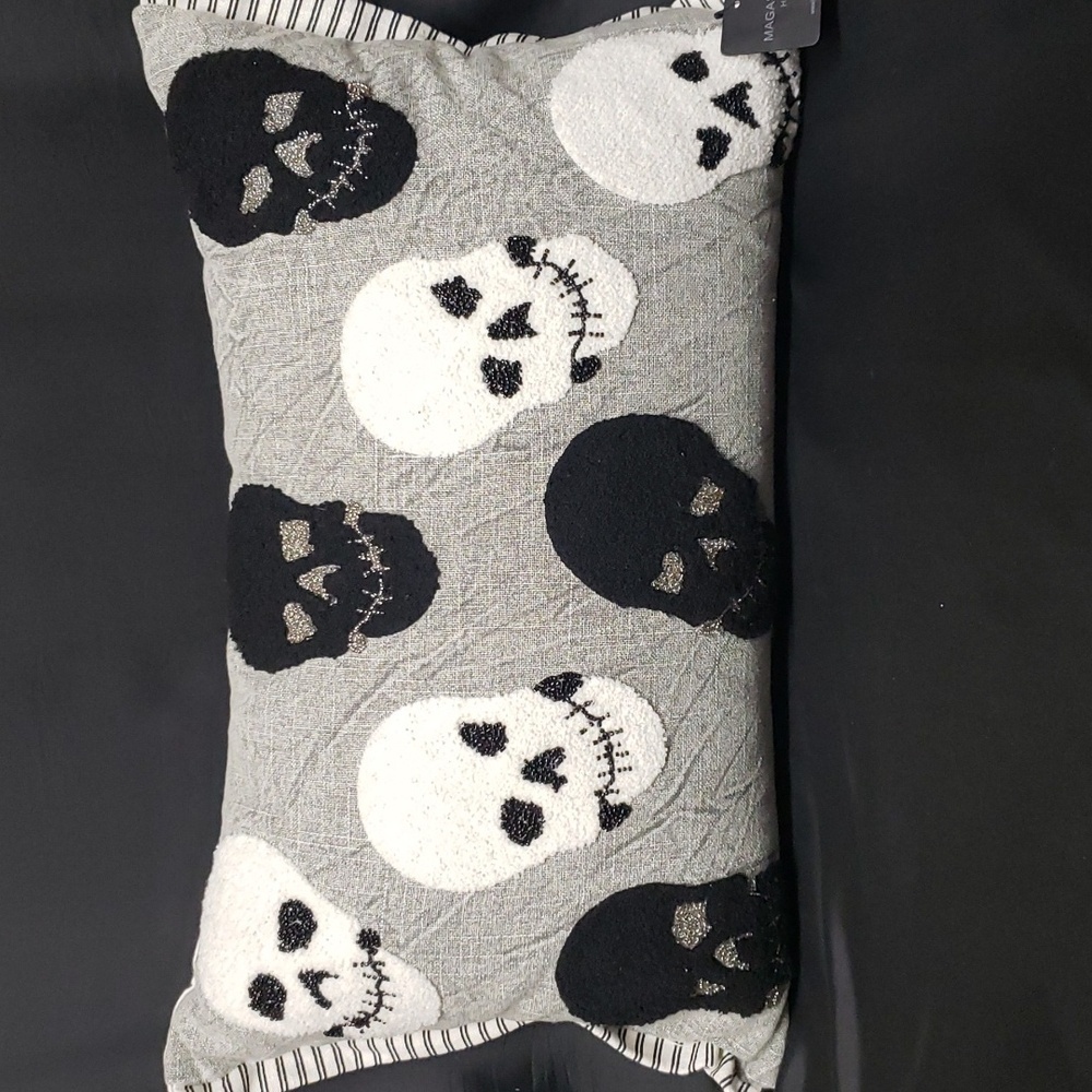 Magaschoni Home NWT 22" x 14" Beaded Skull Pillow